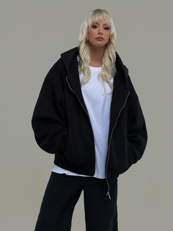 Black Heavy Zip Hoodie