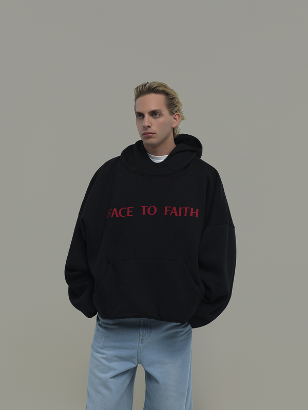 Black Oversized Hoodie Face to Faith