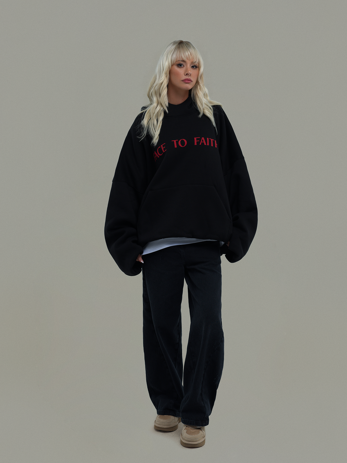 Black Oversized Hoodie Face to Faith