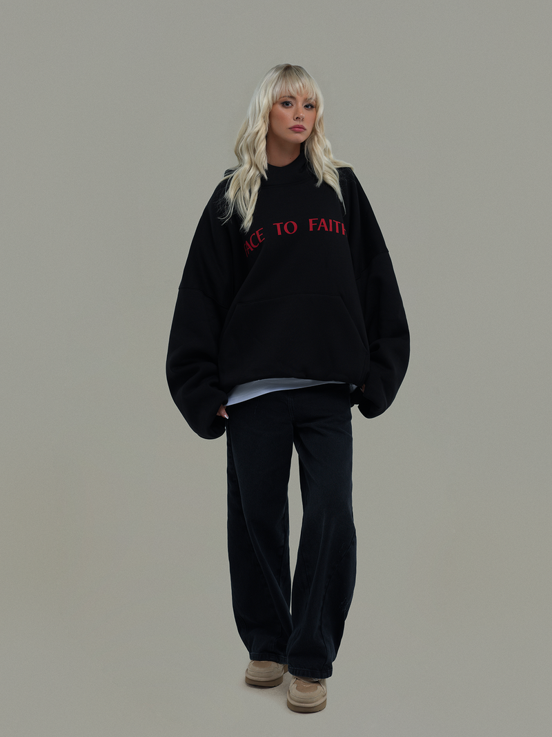 Black Oversized Hoodie Face to Faith