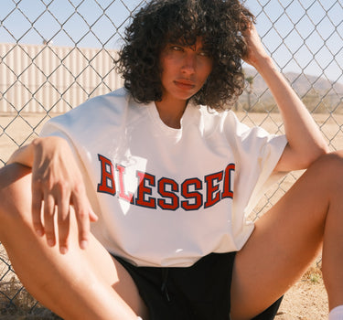 WHITE OVERSIZED T-SHIRT "BLESSED"