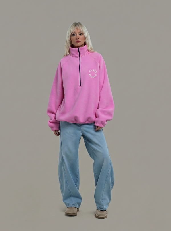 BLESS SEASON Quarter Zip - Candy Pink