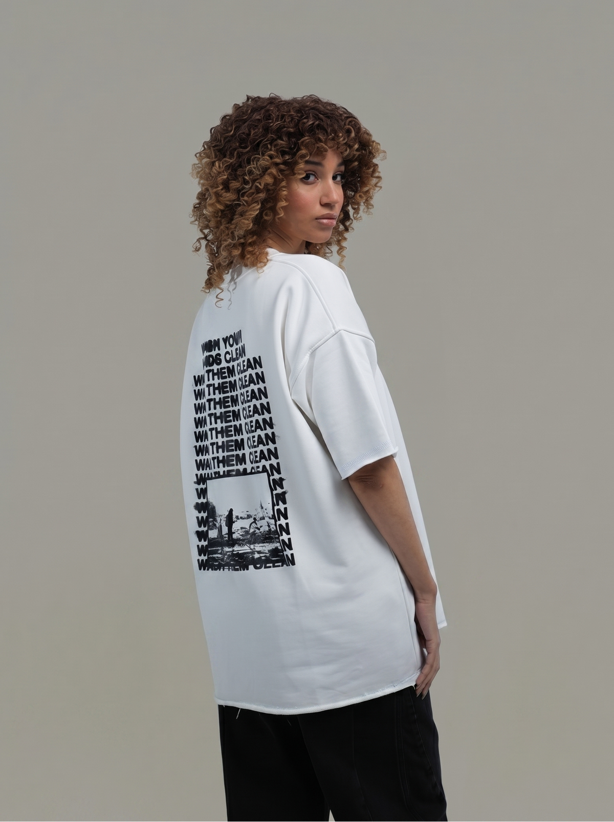 White T-Shirt “ Wash your hands clean”