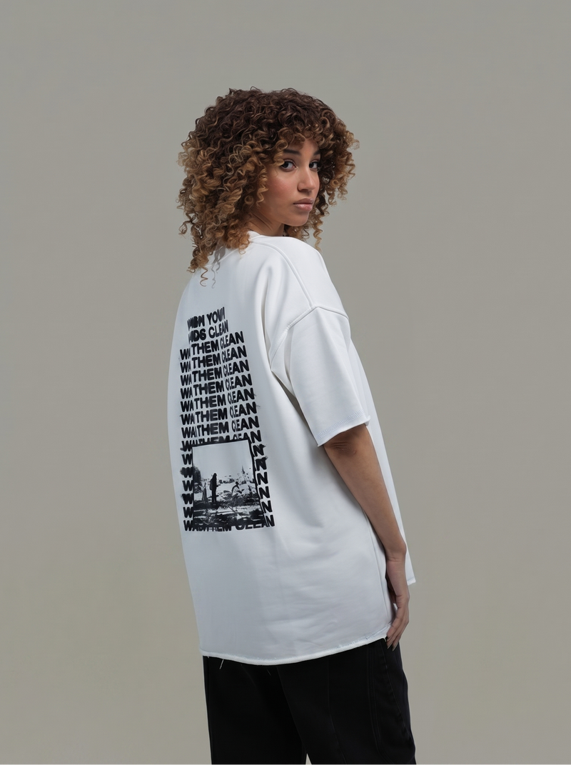 White T-Shirt “ Wash your hands clean”