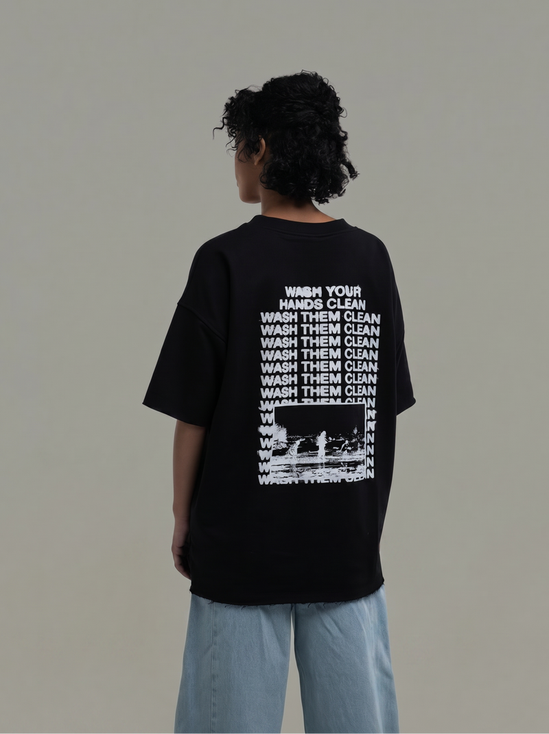 Black T-Shirt “ Wash your hands clean”