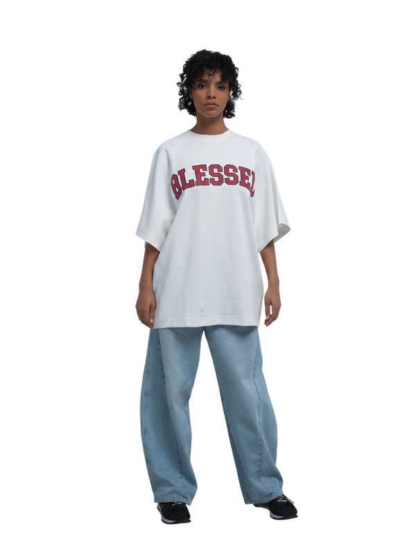 White Oversized T-Shirt Blessed